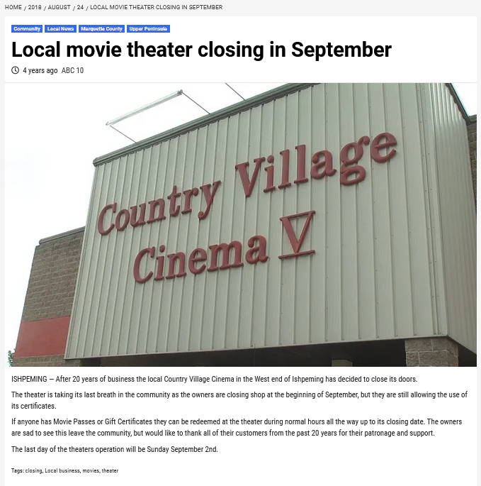 Country Village Cinema V - Article On Closing From Abc 10 (newer photo)